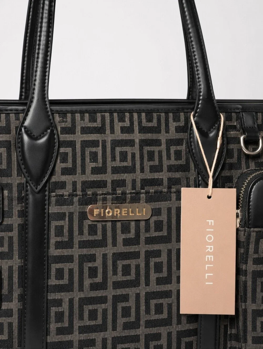 Fiorelli Black Taupe Geometric Multi Pocket Tote Bag NWT